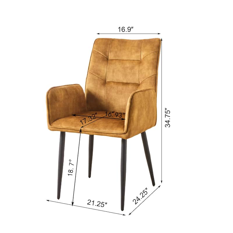 Modern Velvet Dining Chairs 2-Piece Set - Soft Cushioned Seats with Iron Frames in Mustard