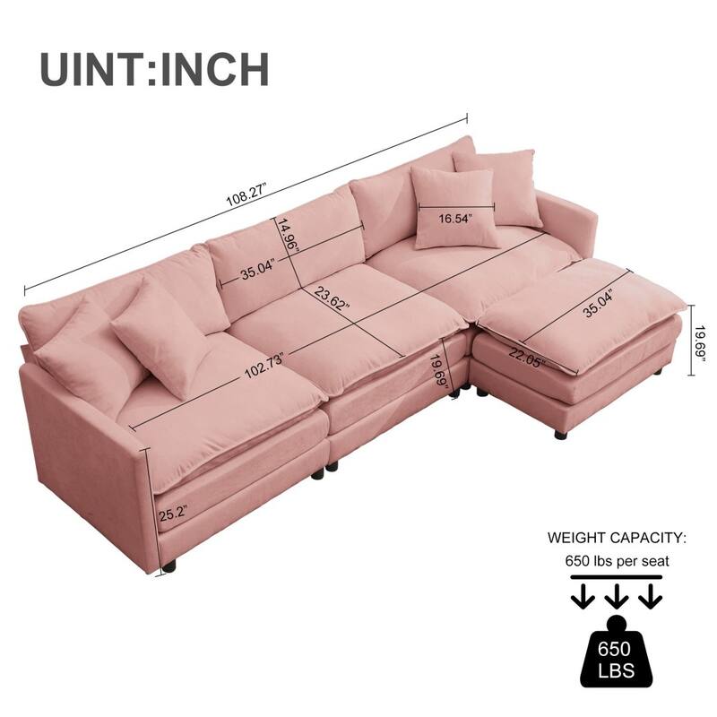108" L-Shaped Chenille Sectional Sofa with Movable Ottoman
