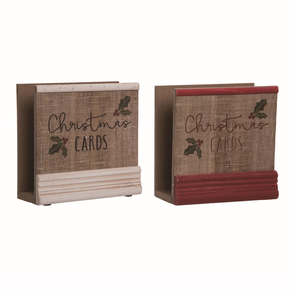 Transpac Wood Rustic Christmas Card Holder Set of 2 Christmas Home Decorations