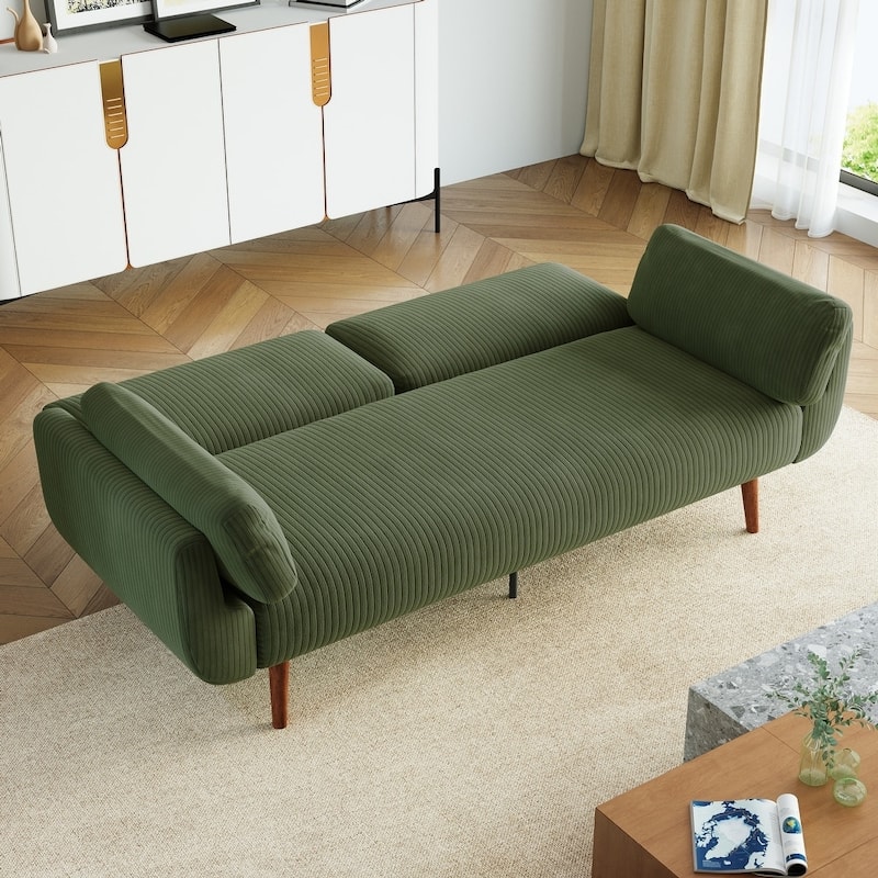 73.3" W Flared Arm Convertible Sleeper Sofa Modern Corduroy Loveseat