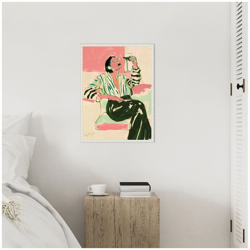 Kate and Laurel Sylvie Fashion Woman Drinking Martini Framed Canvas by Honey Island Studio