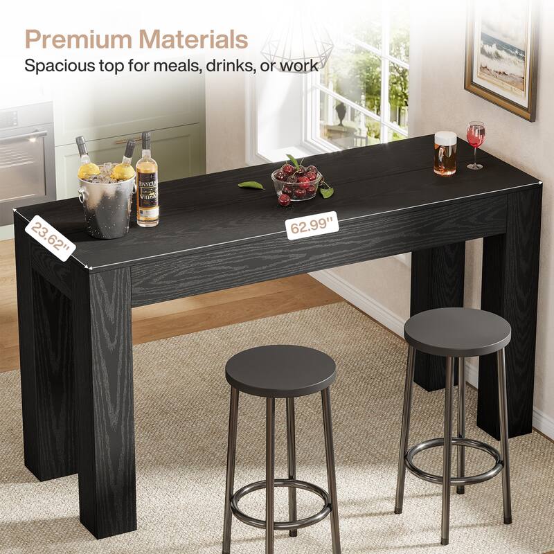 63" Long Bar Table, Wooden Counter Height Bar Table