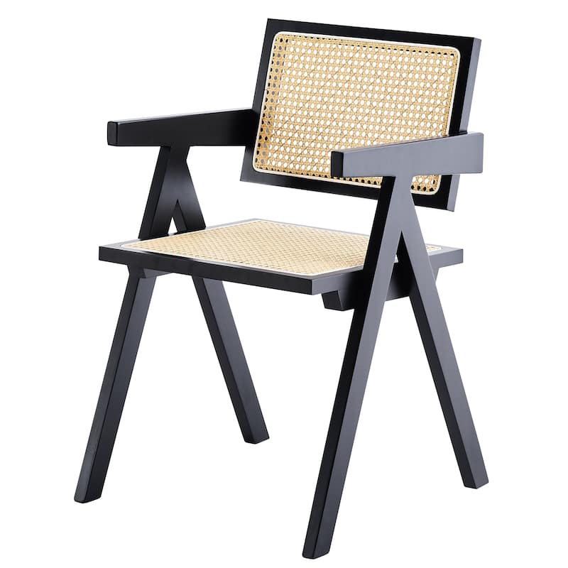 2 Piece Rattan Solid Wood Kitchen Dining Chair with Cushions, Backrests, Armrests for Dining Room Kitchen Living Room Bedroom