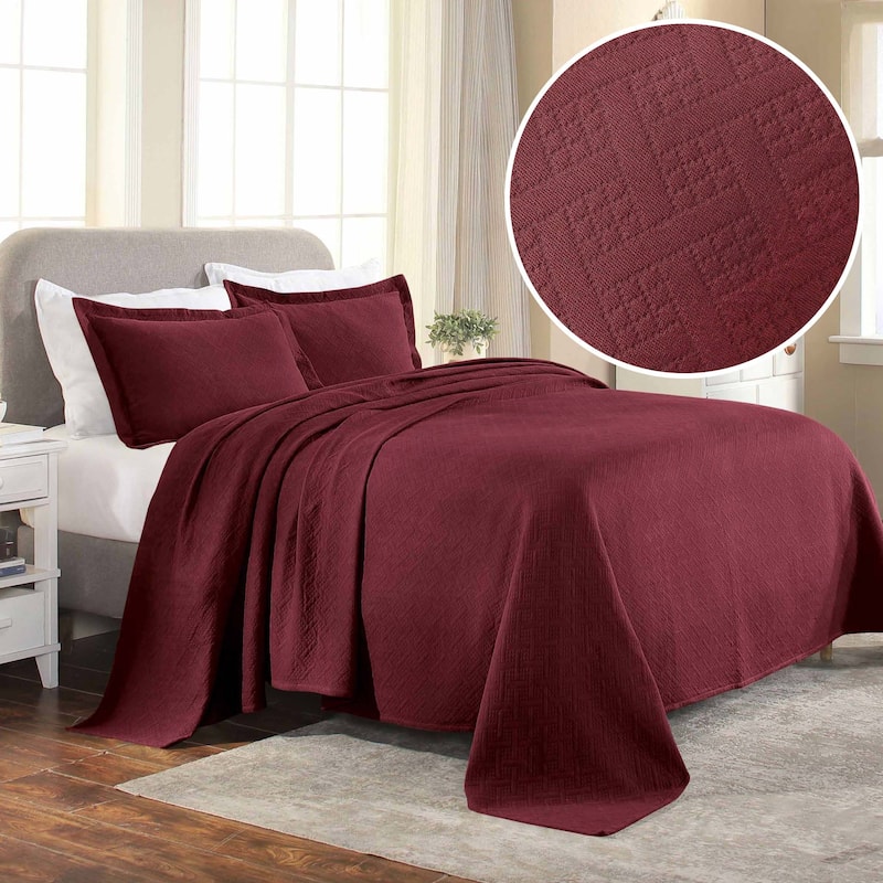 Superior Basketweave Cotton Decorative Bedspread Set - Garnet - Full