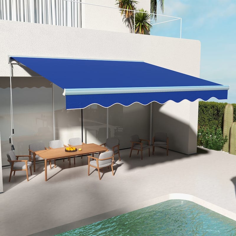 13' x 10' Electric Awning with LED Lights, Retractable Awning, UV40+ Sun Shade Shelter with Remote Controller and Crank Handle