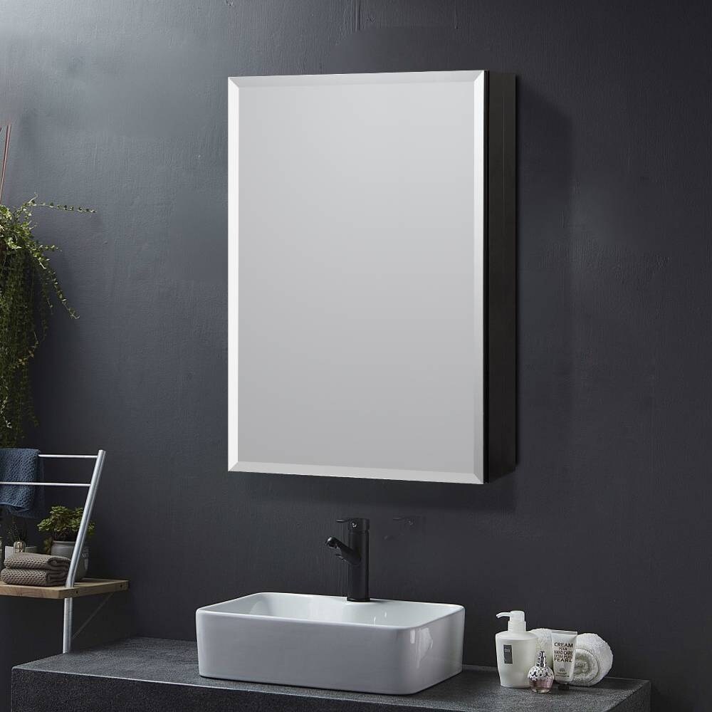 Soft Close Mirrored Medicine Cabinet 3 Glass Shelves,-image