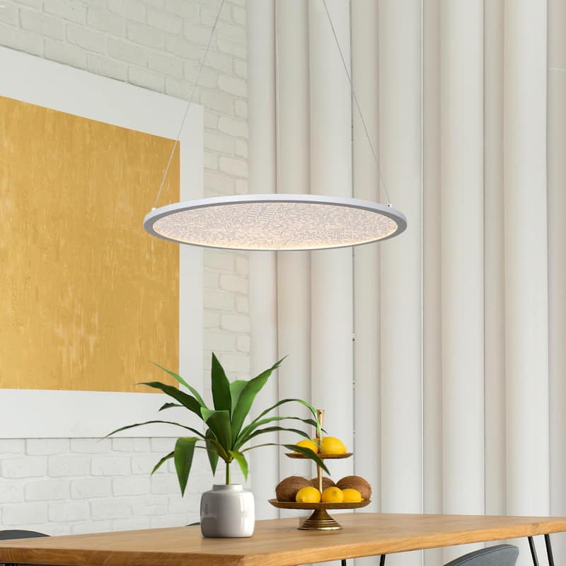 Modern 1-Light White Round LED Chandelier Minimalist Pendant Lights for Dining Room - 17.5" D x 61.5" H