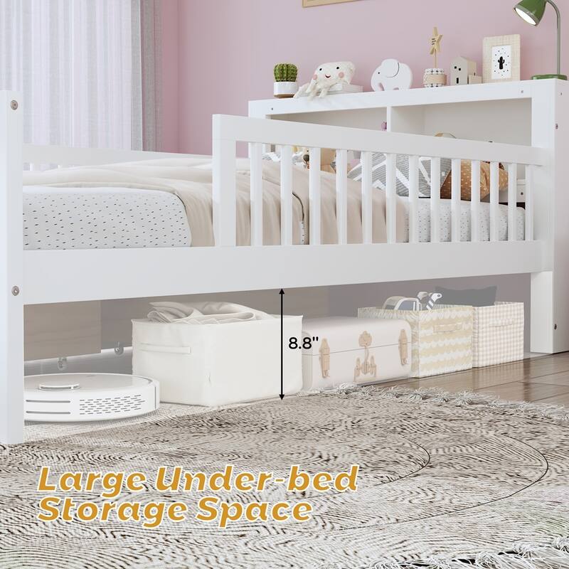 Twin Size Bed with Headboard Storage Rack