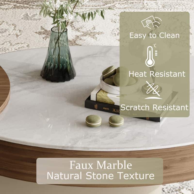 51.97" Modern Lift-Top Coffee Table, with Storage, White Glossy Stone Table top,Solid Wood Texture