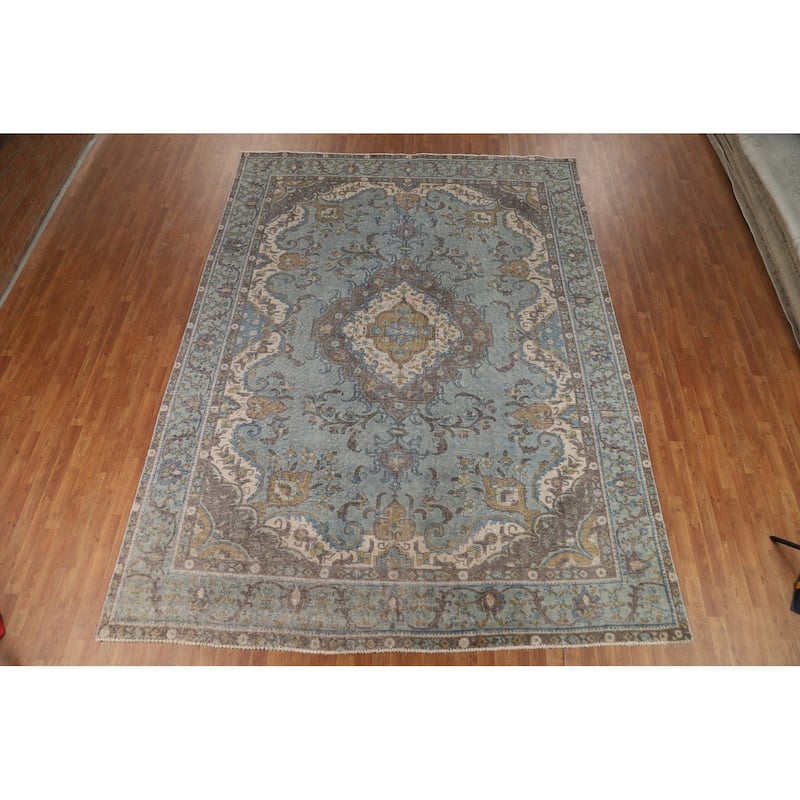 Traditional Tabriz Persian Rug Hand-Knotted Floral Wool Carpet - 9'6"x 12'9"