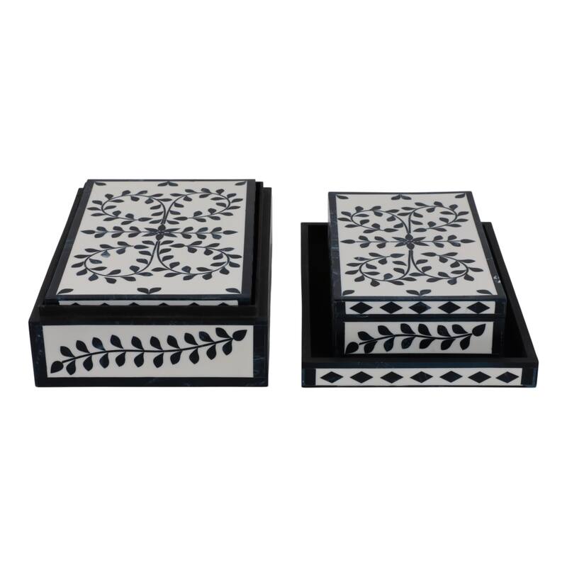 Resin Wood Decorative Boxes Modern Stylish Sleek Design (Set of 3) - 12" x 8" x 4"