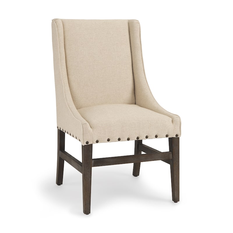 HomeRoots Cream and Brown Upholstered Linen And Solid Wood Dining Side Chair - 23.25 in. x 39.5 in. x 22.25 in.