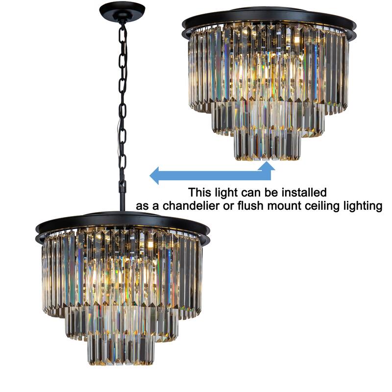 6-Lights Modern 3-Tier Round Fringe Crystal Flush Mount Light