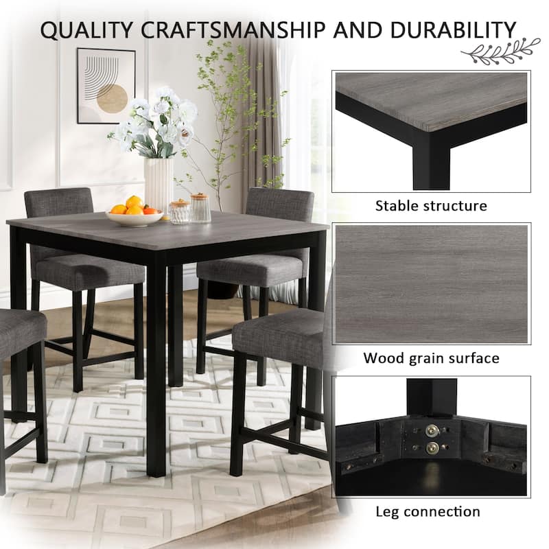 5-Piece, Modern Counter Height Table Set, Wooden Counter Height Dining Table Set with 4 Chairs, for Kitchens and Dining Rooms
