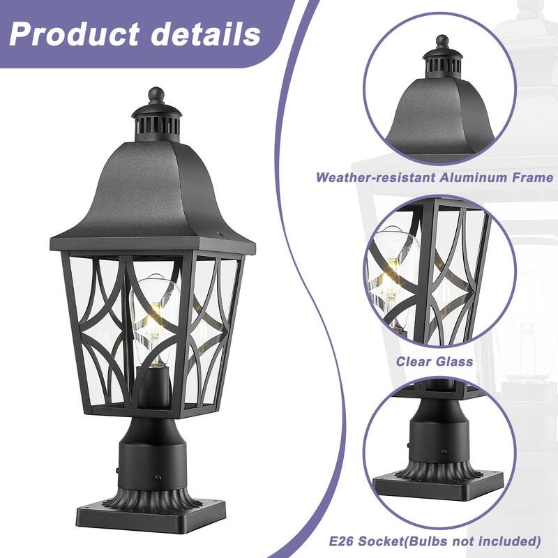 Outdoor Post Light Fixture - Waterproof Aluminum & Glass Lamp for Patio, Garden, Deck, Fence, or Pathway (1 Pack)