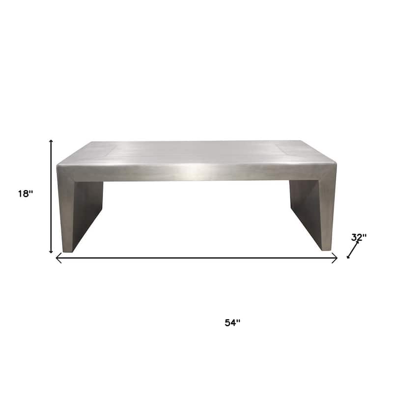 HomeRoots 54" Silver Aluminum and Solid Wood Sled Coffee Table - 54' X '18' X '32