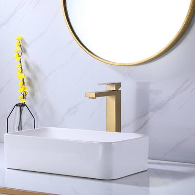Rbrohant Single Handle Tap Brushed Gold Bathroom Faucet w/ Deck Plate