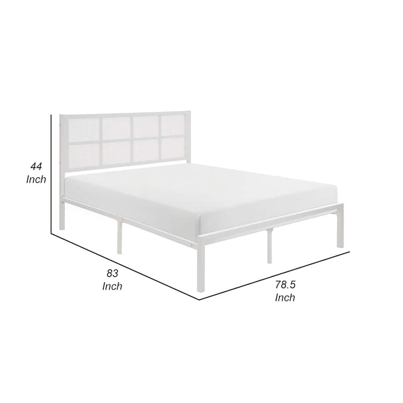 Annie King Platform Metal Bed, White Faux Cane Panel Headboard, Low Profile