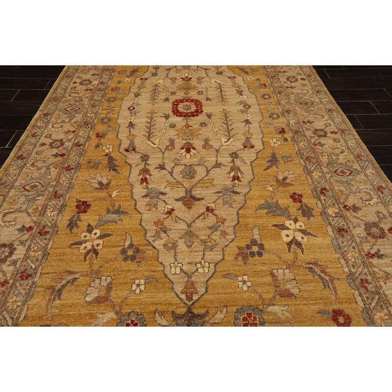 6x17'3'' Hand Knotted Wool Medallion Gold Peshawar Traditional Rug - 6' x 17' 3''