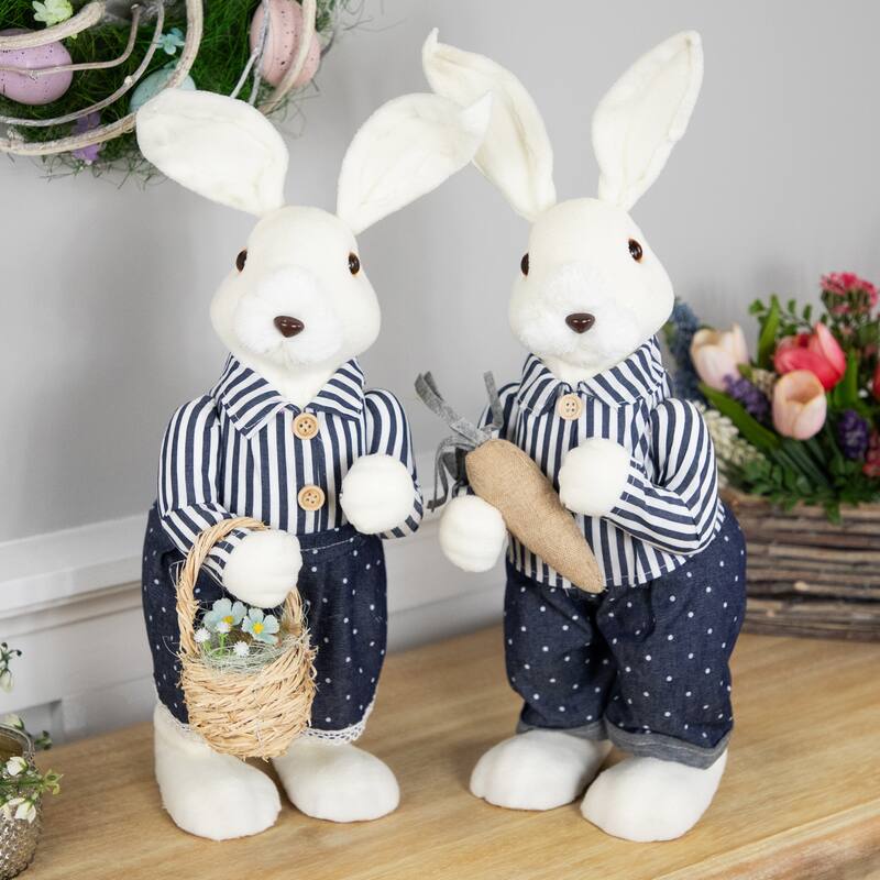 Standing Girl Bunny with Basket Easter Figure - 19" - Navy Blue