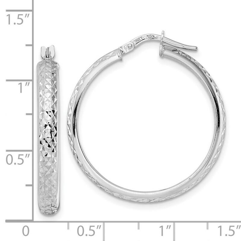 Curata 14k White Gold Textured 28.84x4mm Round Hoop Earrings
