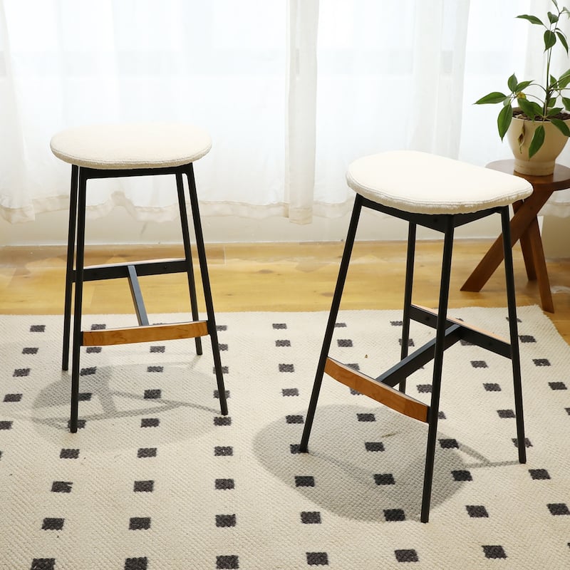 Set of 2 Soft Fabric Upholstered Counter Height Bar Stools - White-25in