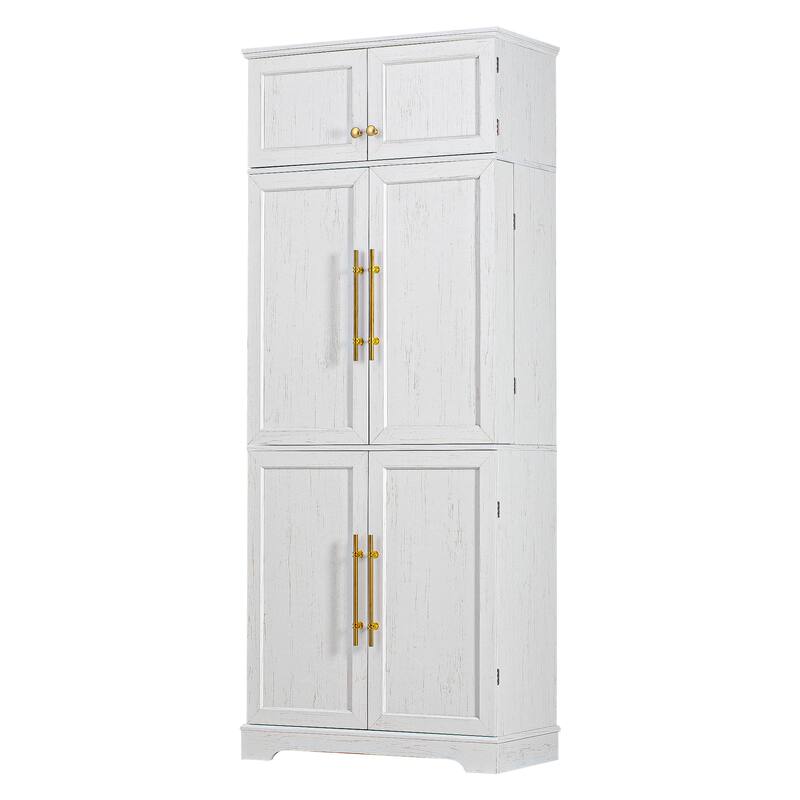 Roomfitters 78" Tall Farmhouse Kitchen Pantry Cabinet with 8 Door Shelves, Wine Rack & Hidden Drawer