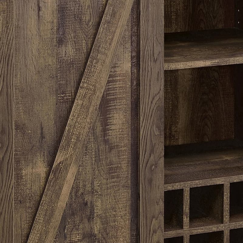 42 Inch Bar Cabinet with Single Sliding Door, Two Open Shelves, Black