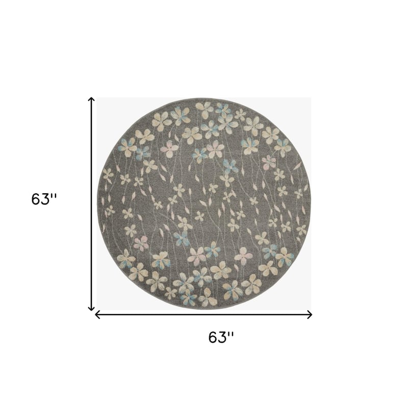 HomeRootsFloral Contemporary Round Area Rug - 63' X '63' X '0.5