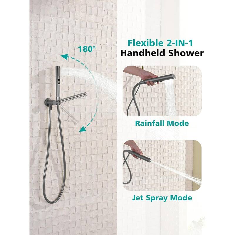 Lefton Shower System in Fahrenheit Display, 13” Overhead Shower Head with All-in-one Handheld Spray Showerhead, SSWM2501