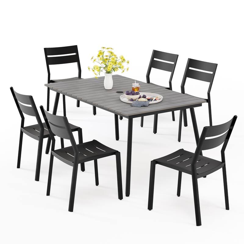 Outdoor 7-piece Patio Dining Set with Stackable Dining Chairs