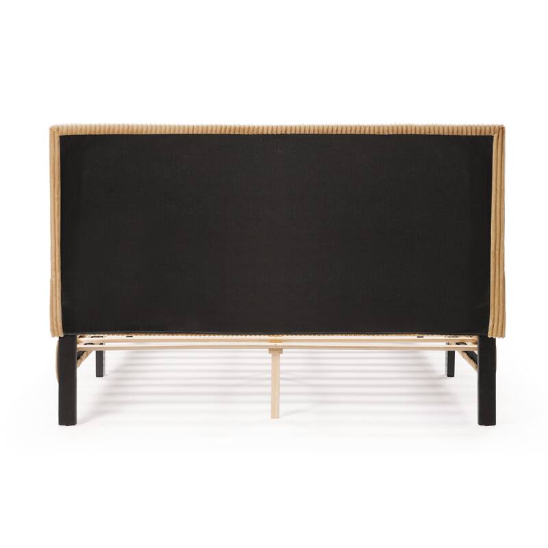 Furniture of America Modern Corduroy Queen Size Platform Bed, No Box Spring Needed
