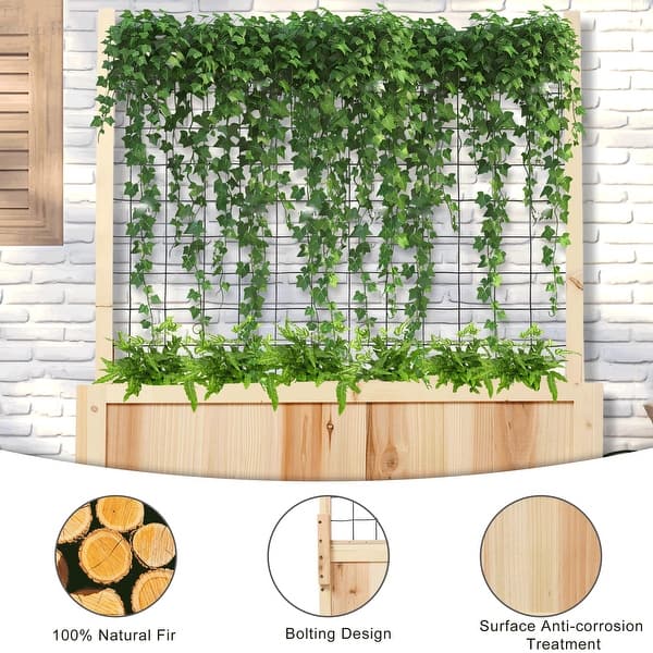 53" H Raised Garden Bed with Trellis,3-Tiers Vertical Planter Box with Wheels - natural wood