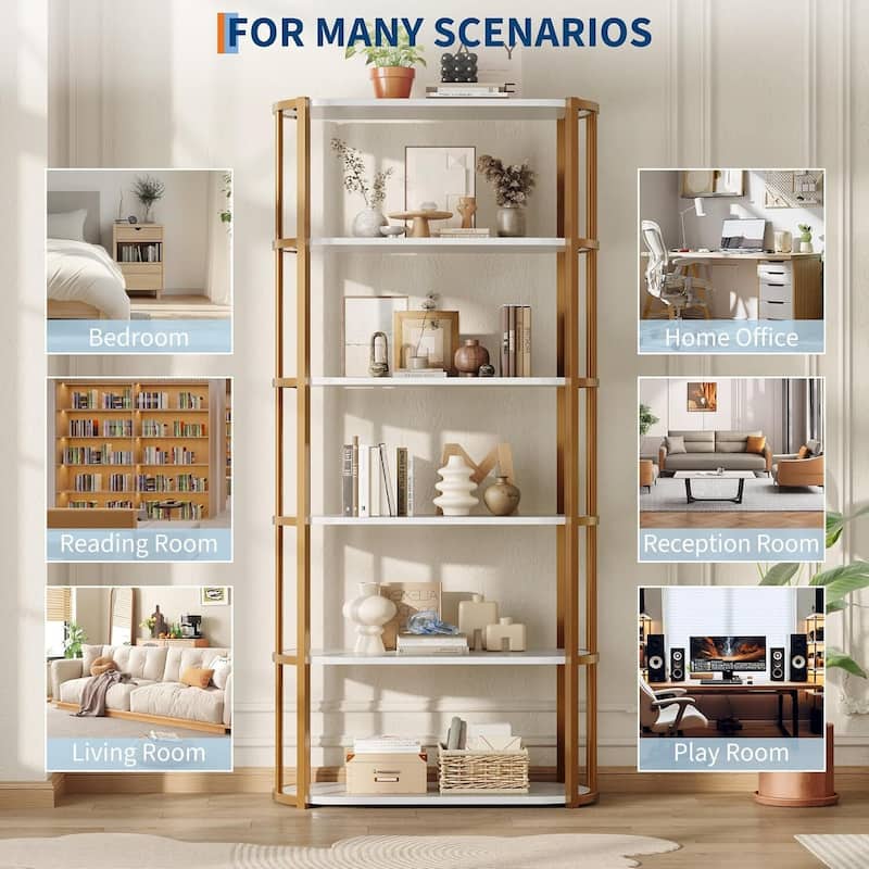 6 Tier Freestanding Open Storage Industrial Bookshelf, Bookcase for Bedroom, Living Room