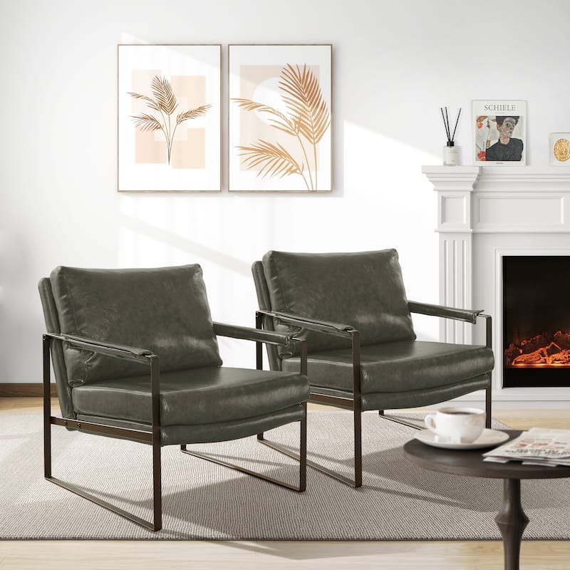 Art Leon Modern Faux Leather Accent Chairs Set of 2 - SET OF 2 - Gray