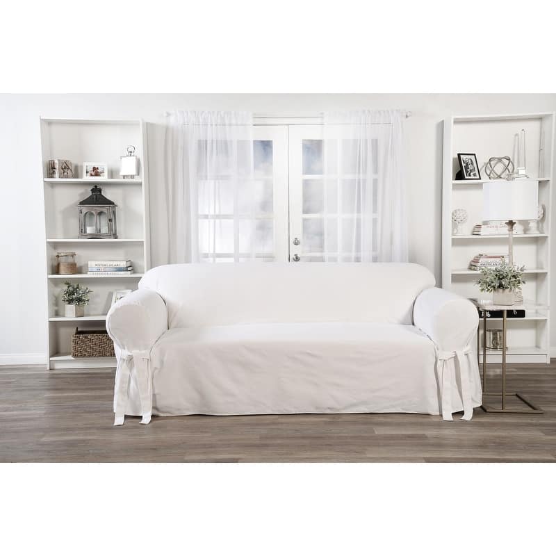 Classic Slipcovers White Twill Sofa Slipcover - White