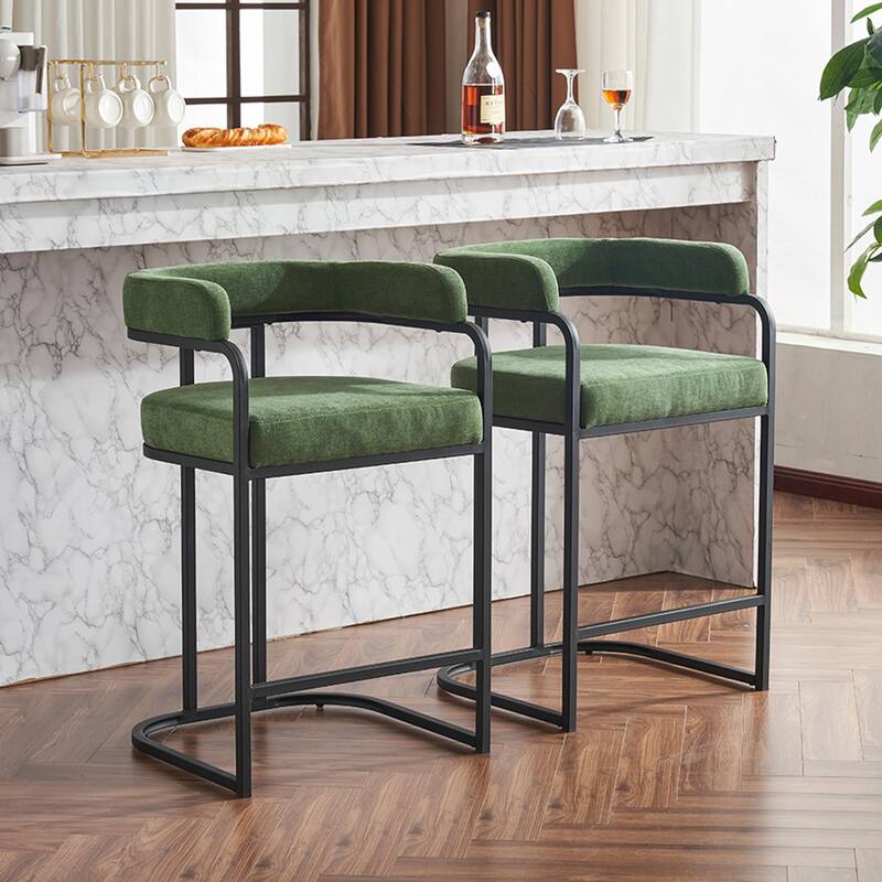 Modern Chenille Bar Stools Set of 2, Upholstered Counter Height Chairs