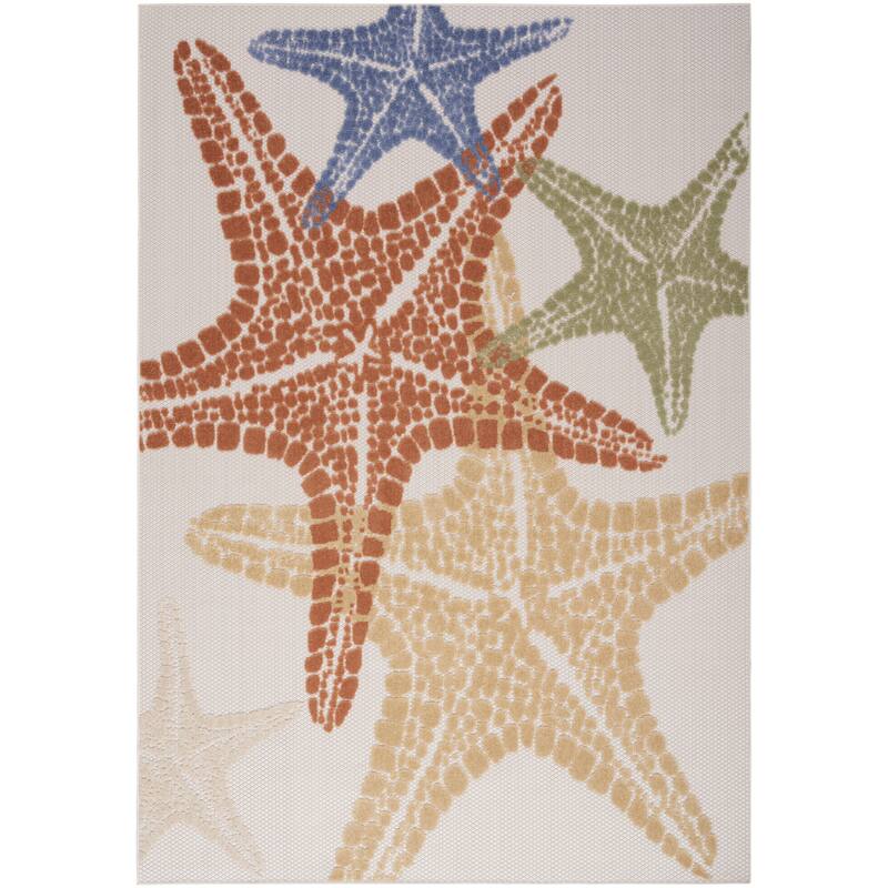 Aloha Coastal Starfish Beach Indoor/Outdoor Area Rug - 5'3"x7'5" - Ivory/Multi