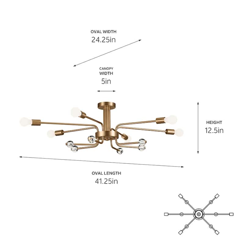 Kichler Lighting Ocala 41.25 in. 6-Light Champagne Bronze Semi-Flush Mount Light with Clear Crystal
