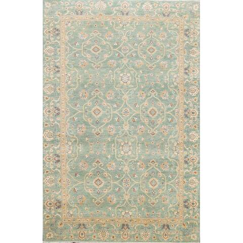 Muted Floral Oushak Chobi Oriental Area Rug Hand-knotted Wool Carpet - 5'6" x 8'1"