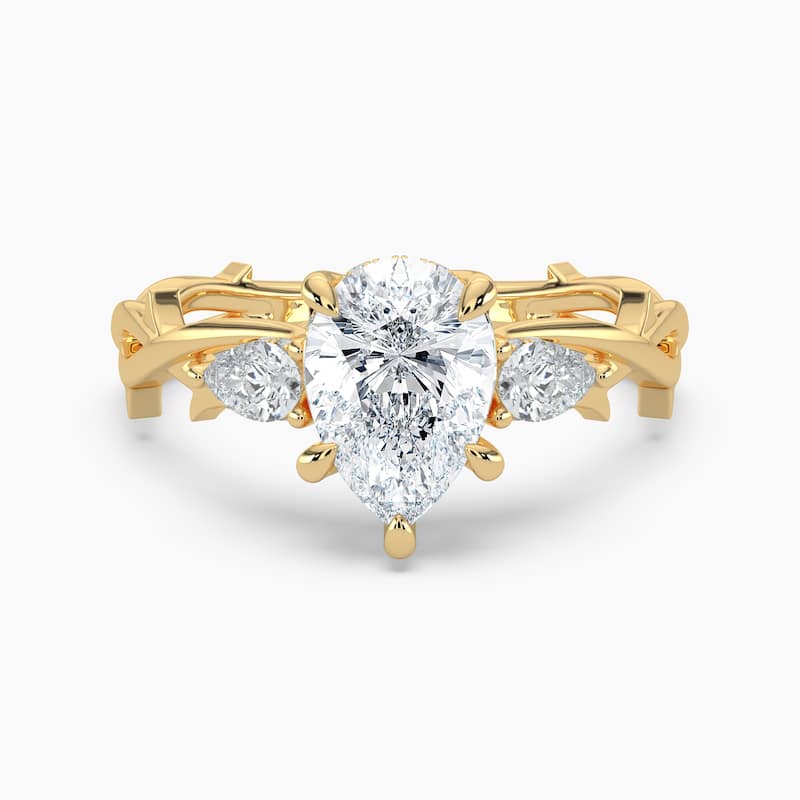 Auriya 14k Gold Pear Lab Grown Diamond Thorn Vine Three Stone Hidden Halo Engagement Ring 1 to 5 ct. tw. (F-G, VS) - 8.5 - 1.25 carats - Yellow