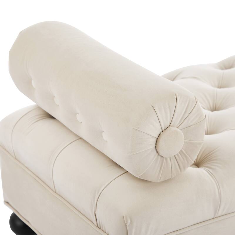 Beige Velvet Modern Ottoman Bench for Bedroom - Comfy End-of-Bed Footstool with Detachable Pillows