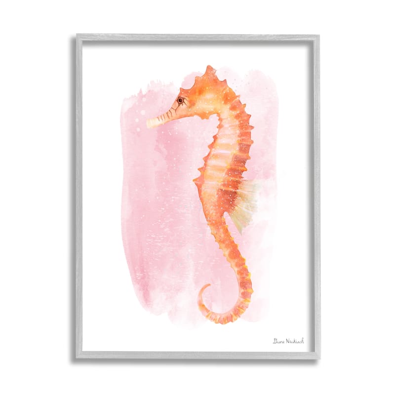 Stupell Gentle Orange Seahorse Speckled Pink Watercolor Detail Framed Wall Art, Design by Diane Neukirch - 24 x 30 - Grey