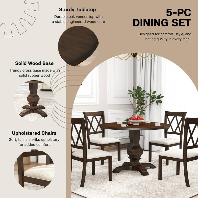 Roundhill Furniture Havre 5-Piece Pedestal Round Dining Set