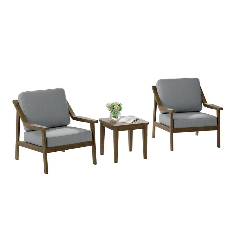 3-piece Teak Modern Cushioned Club Chairs Set Patio Bistro Set