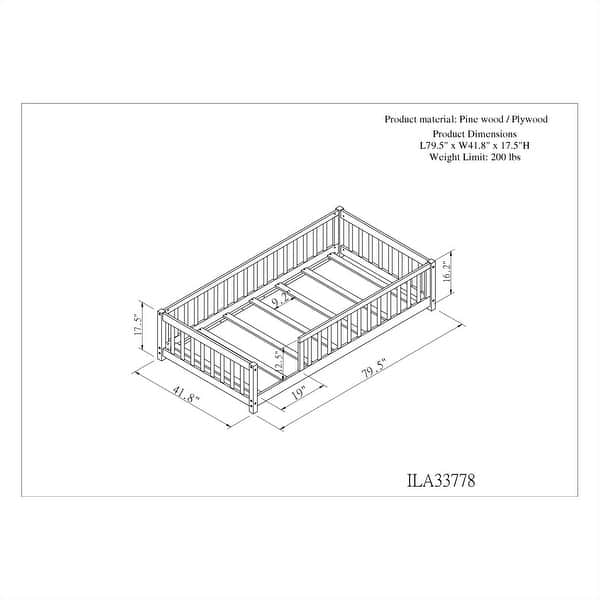 dimension image slide 0 of 3, Floor Platform Bed with Fence without Door