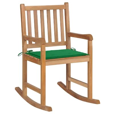 vidaXL Rocking Chair with Green Cushion Solid Teak Wood - 22.8" x 36.4" x 41.7"