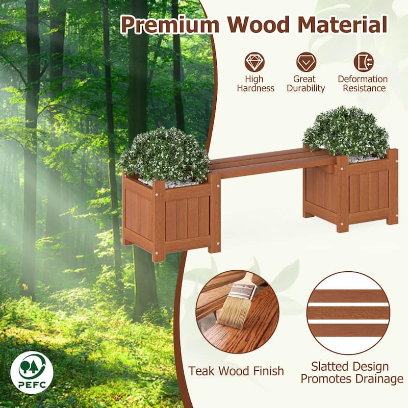 Costway Wood Planter Box with Bench Open-Ended Base & Teak Oil Finish - See Details
