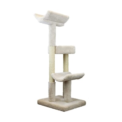 Sturdy Solid Wood Double Scratching Post Cat Tower with Plush Carpet Perches for Multiple Large Indoor Cats