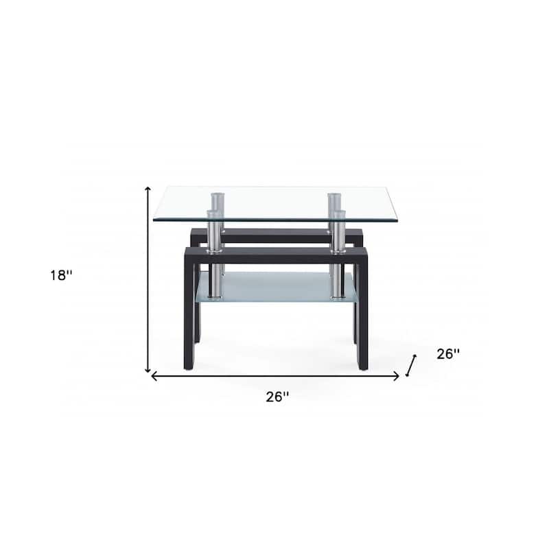 Dark Walnut Glass Top End Table for Living Room or Bedroom - 26" x 26" x 18"
